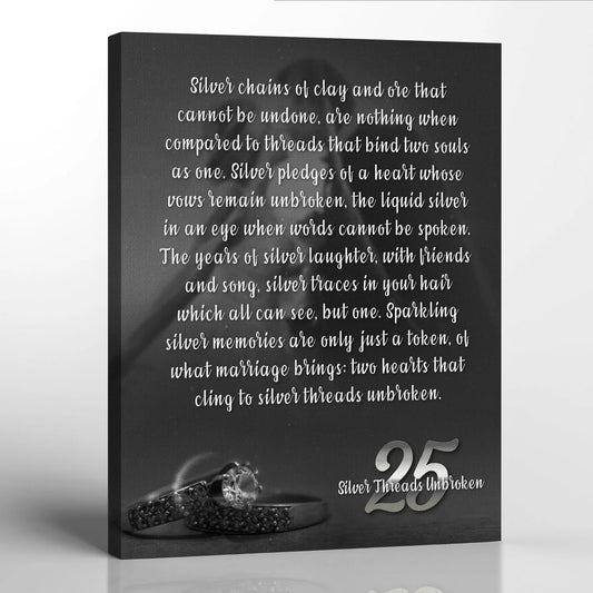 25Th Anniversary Canvas Frame, 25Th Wedding Anniversary Present, 25Th Anniversary Keepsake for Couple, Ready to Hang for Living Room Home Wall Décor 16X20
