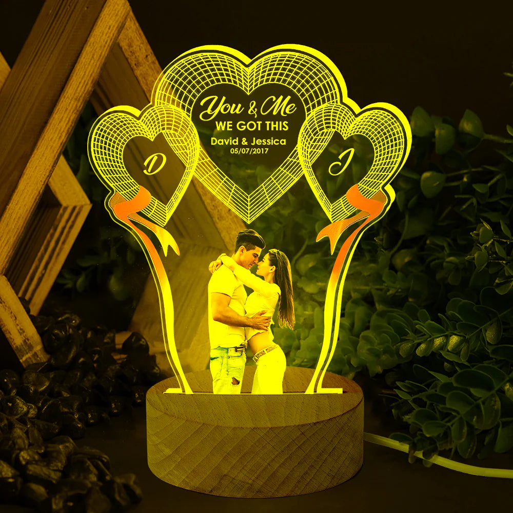 Couple Led Light-Custom Photo Led Night Light Wood Base- Couple Gift